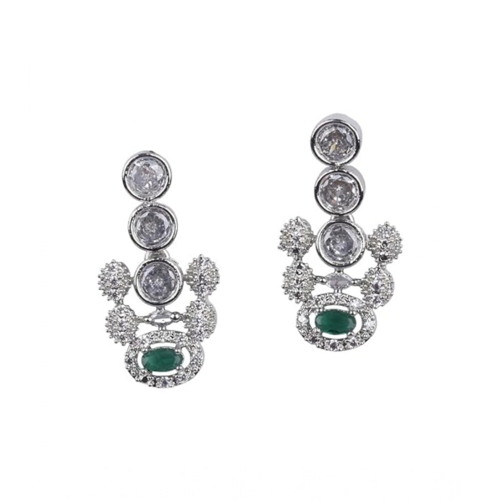 Women's Brass Silver Plated Necklace Set — Green · 2054