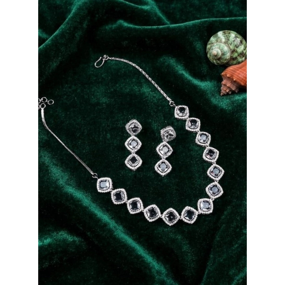 Women's Brass Silver Plated Necklace Set — White · 2055