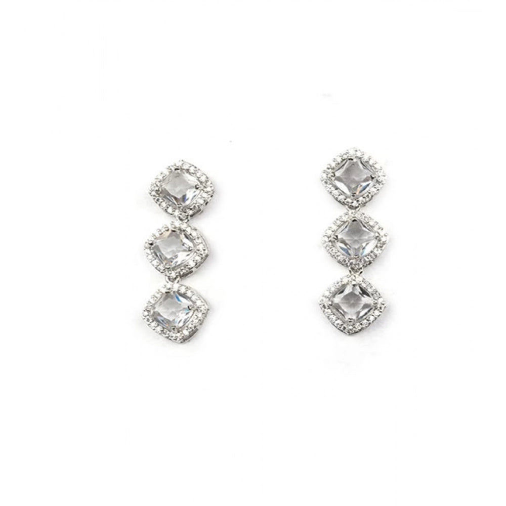 Women's Brass Silver Plated Necklace Set — White · 2055