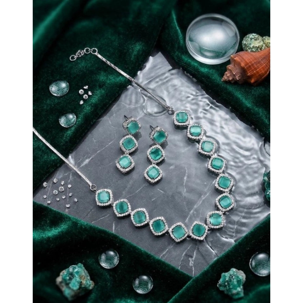 Women's Brass Silver Plated Necklace Set — Turquoise · 2056
