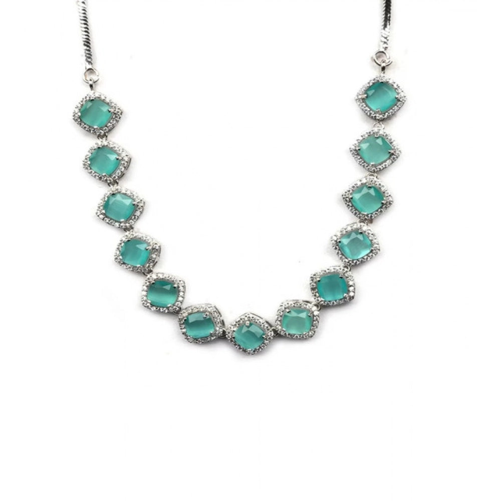 Women's Brass Silver Plated Necklace Set — Turquoise · 2056