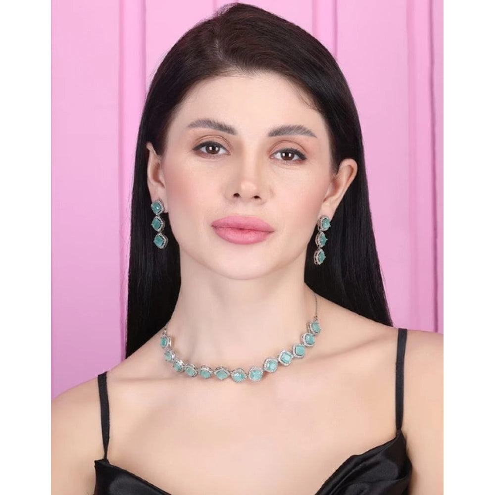 Women's Brass Silver Plated Necklace Set — Turquoise · 2056