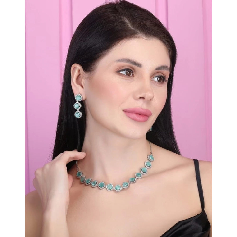 Women's Brass Silver Plated Necklace Set — Turquoise · 2056