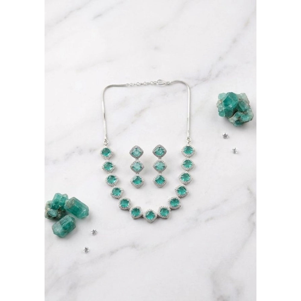 Women's Brass Silver Plated Necklace Set — Green · 2057