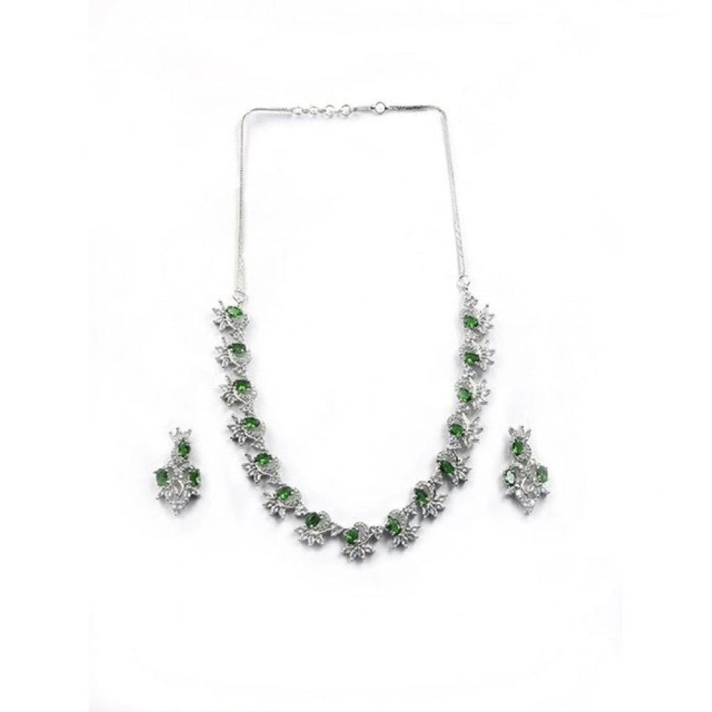 Women's Brass Silver Plated Necklace Set — Green · 2058