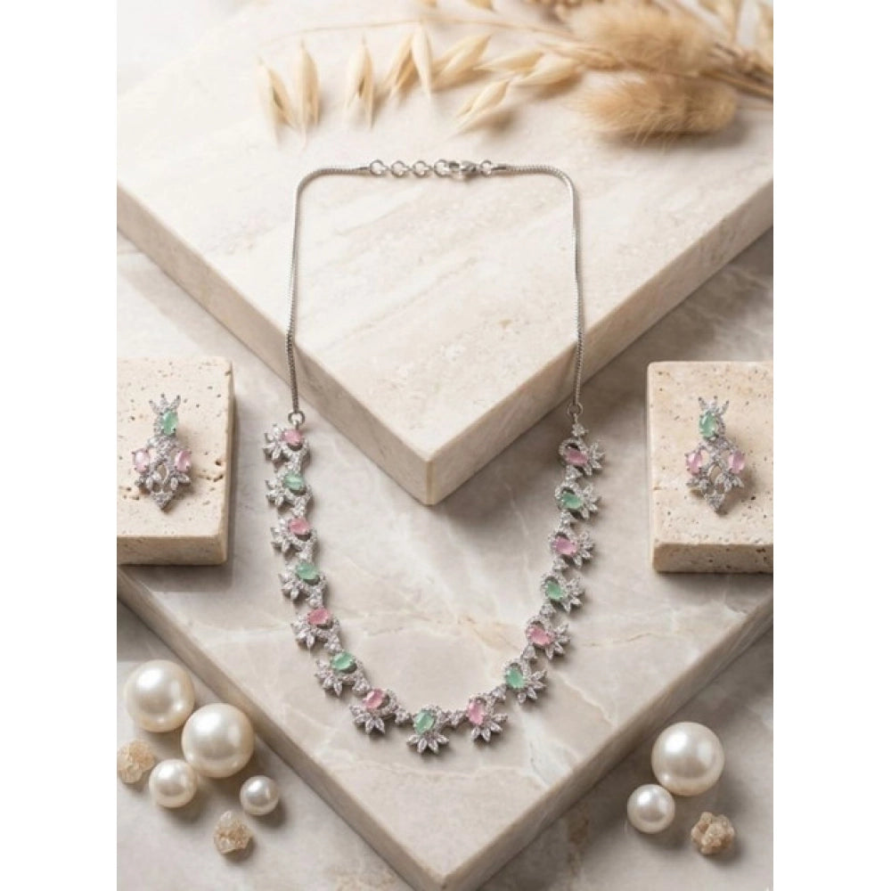 Women's Brass Silver Plated Necklace Set · 2061