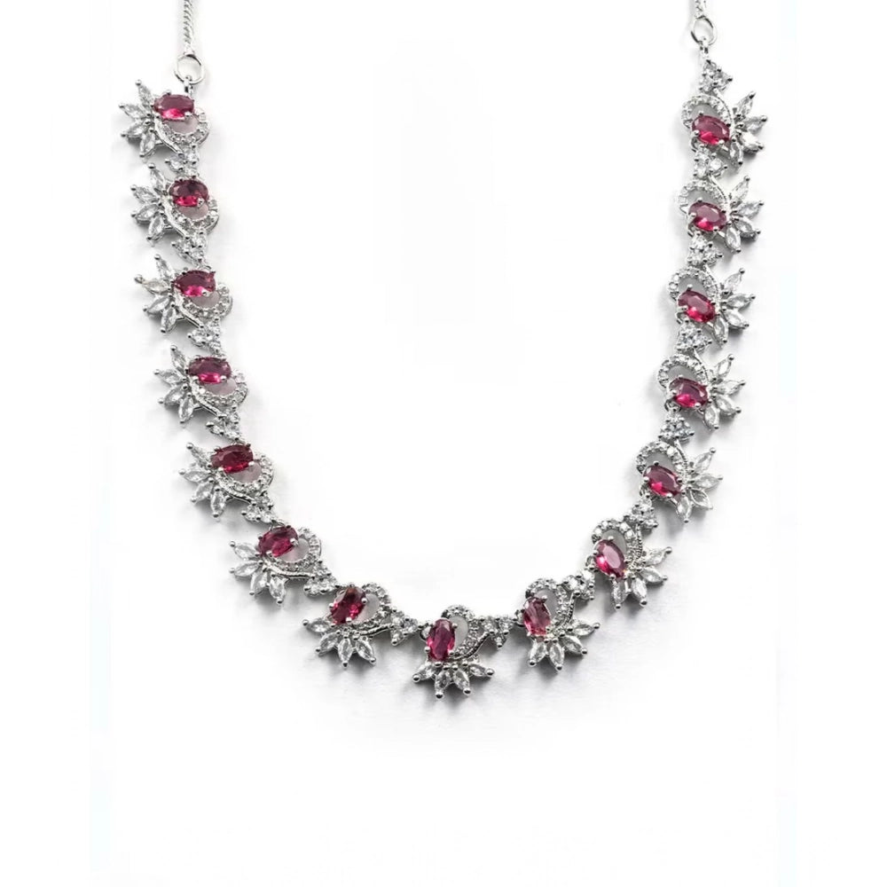 Women's Brass Silver Plated Necklace Set — Red · 2062