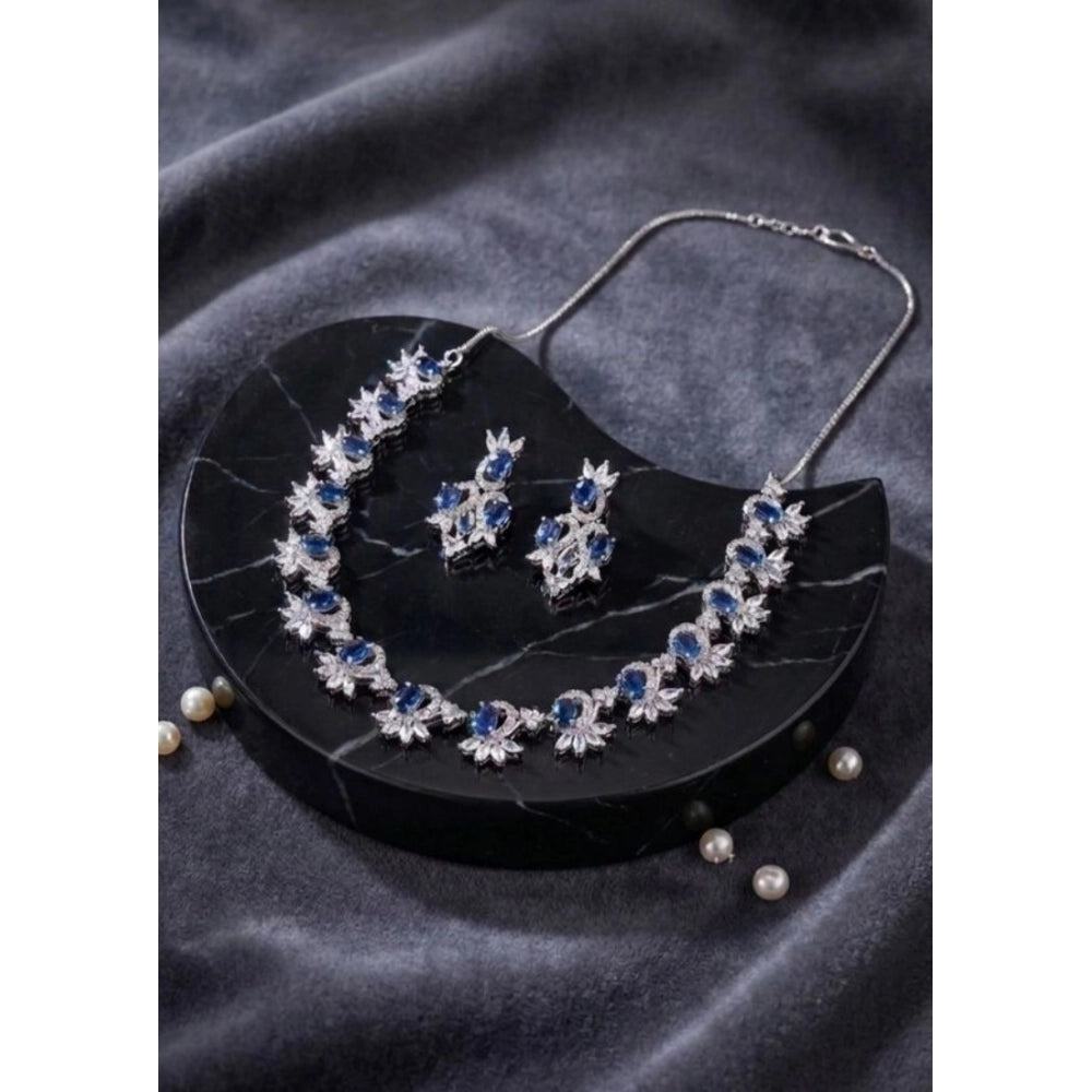 Women's Brass Silver Plated Necklace Set — Blue · 2063