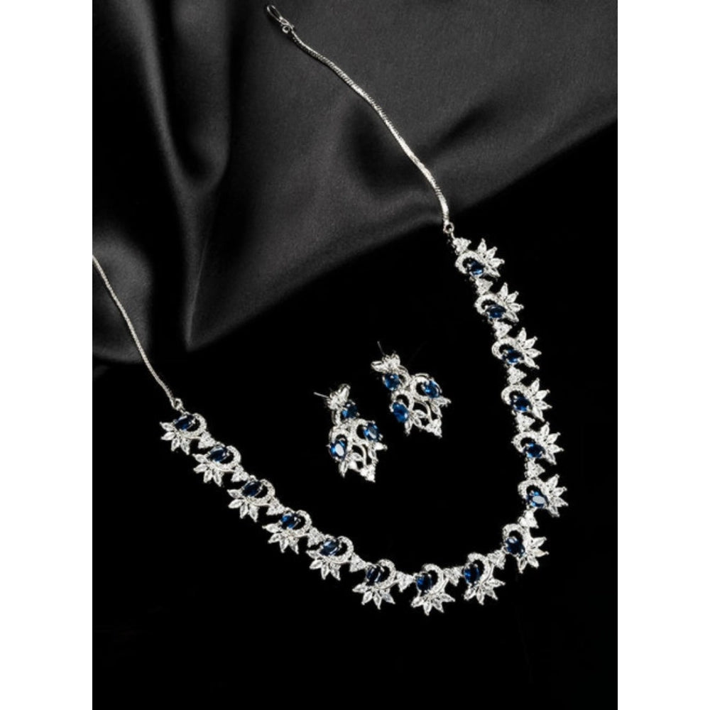 Women's Brass Silver Plated Necklace Set — Blue · 2063