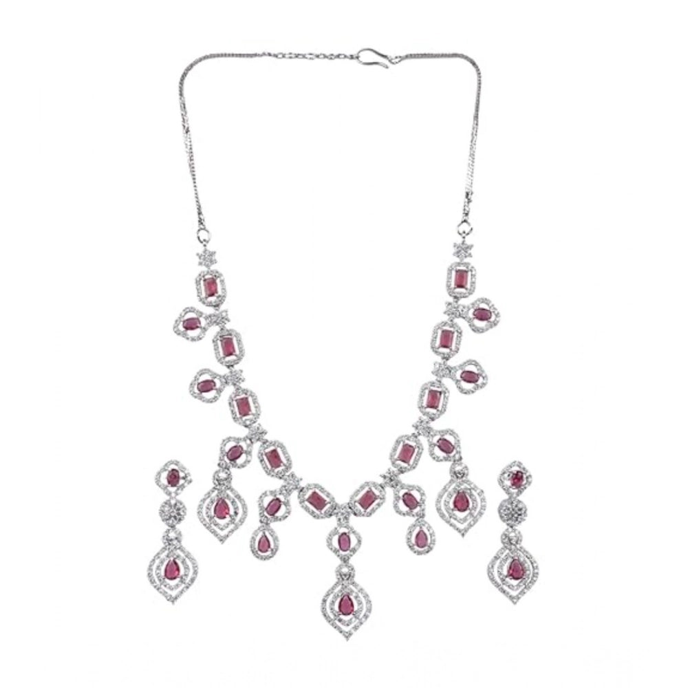 Women's Brass Silver Plated Necklace Set — Red · 2067