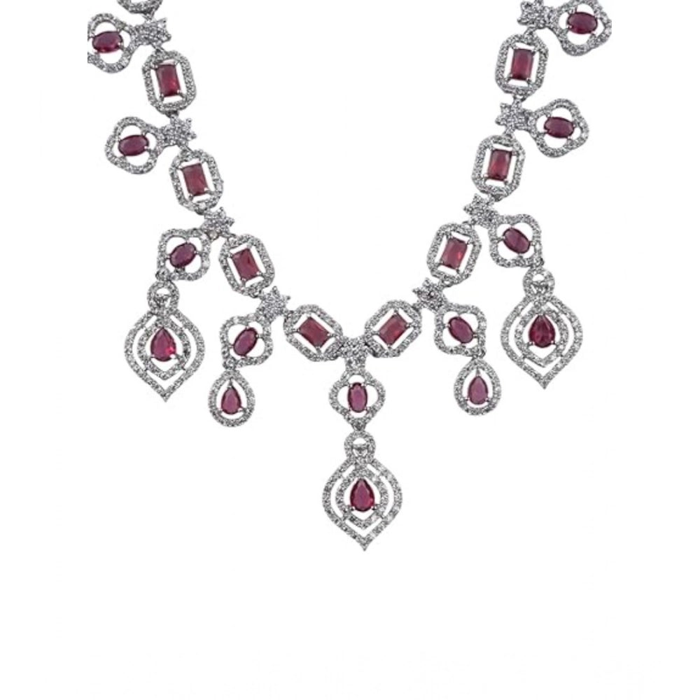Women's Brass Silver Plated Necklace Set — Red · 2067