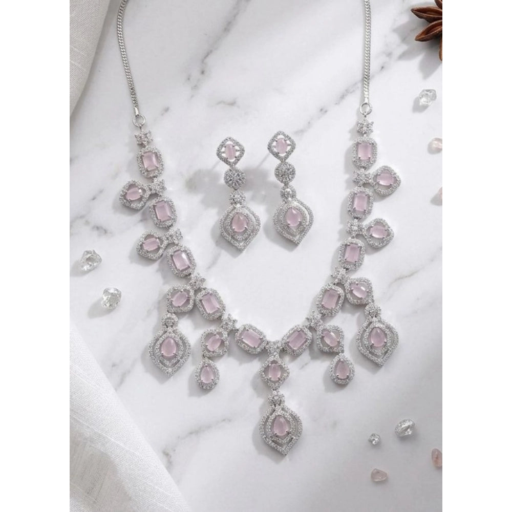 Women's Brass Silver Plated Necklace Set — Pink · 2068