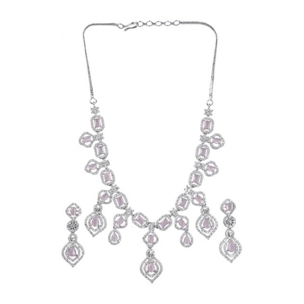 Women's Brass Silver Plated Necklace Set — Pink · 2068