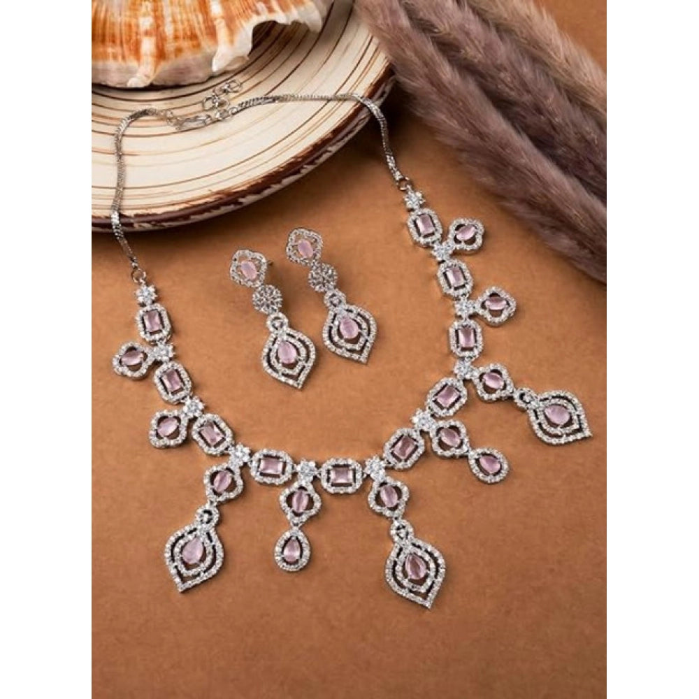 Women's Brass Silver Plated Necklace Set — Pink · 2068