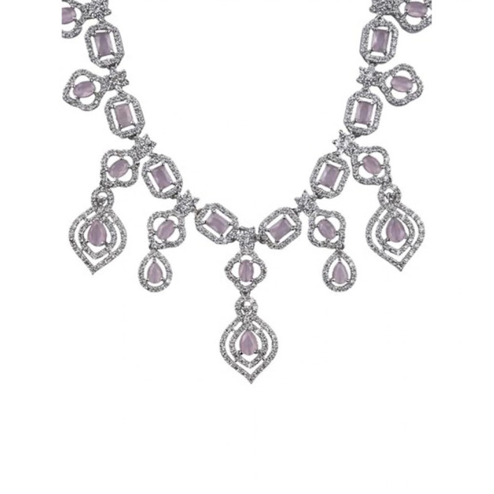 Women's Brass Silver Plated Necklace Set — Pink · 2068