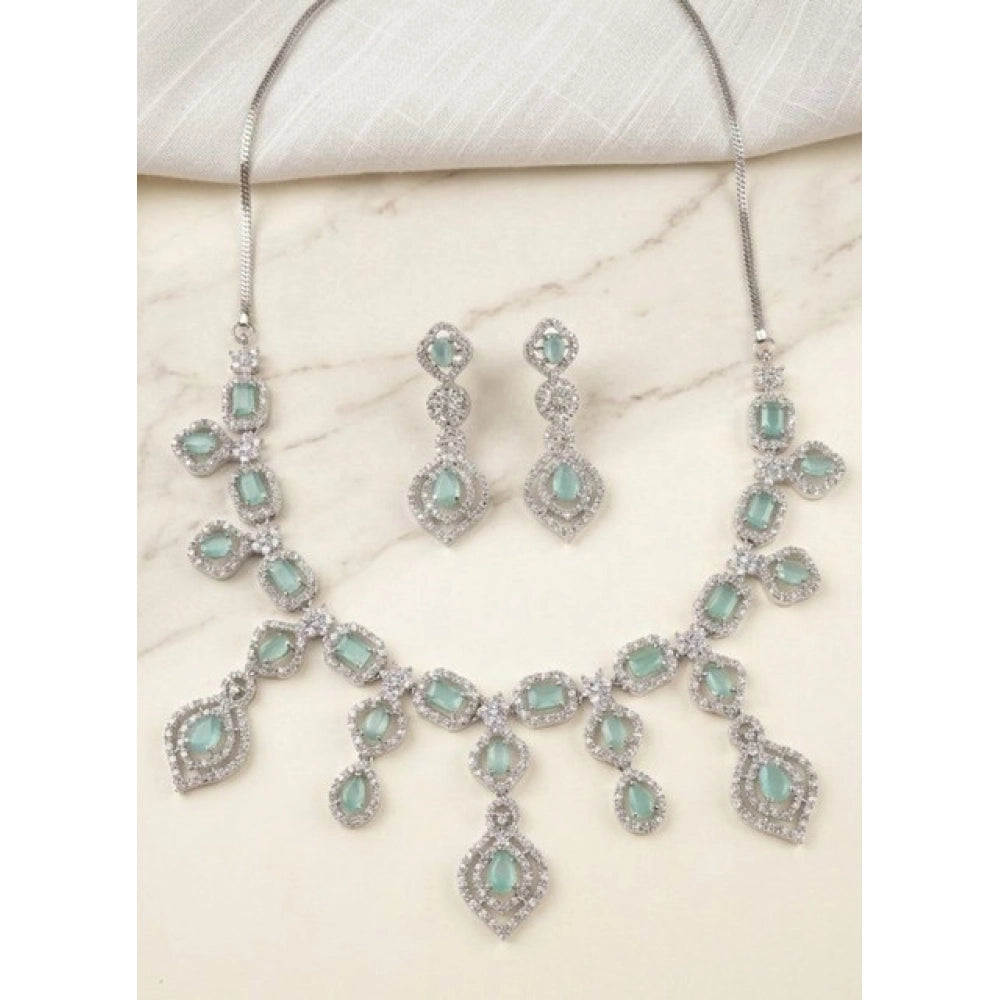 Women's Brass Silver Plated Necklace Set — Turquoise · 2069