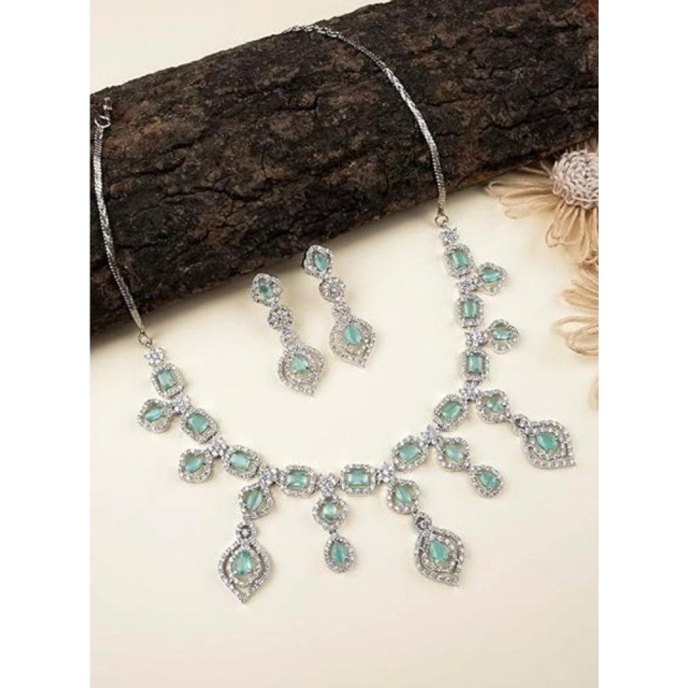 Women's Brass Silver Plated Necklace Set — Turquoise · 2069