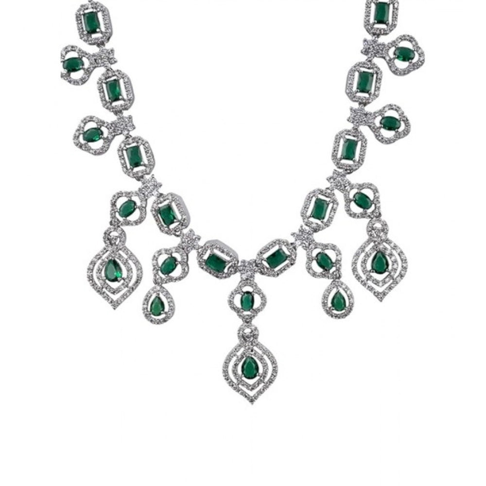 Women's Brass Silver Plated Necklace Set — Green · 2070