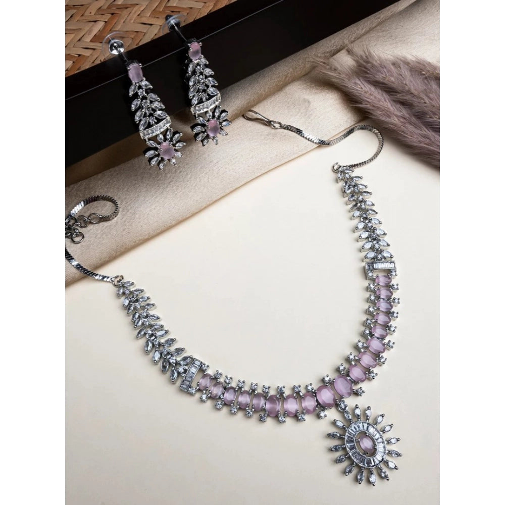 Women's Brass Silver Plated Necklace Set — Pink · 2071