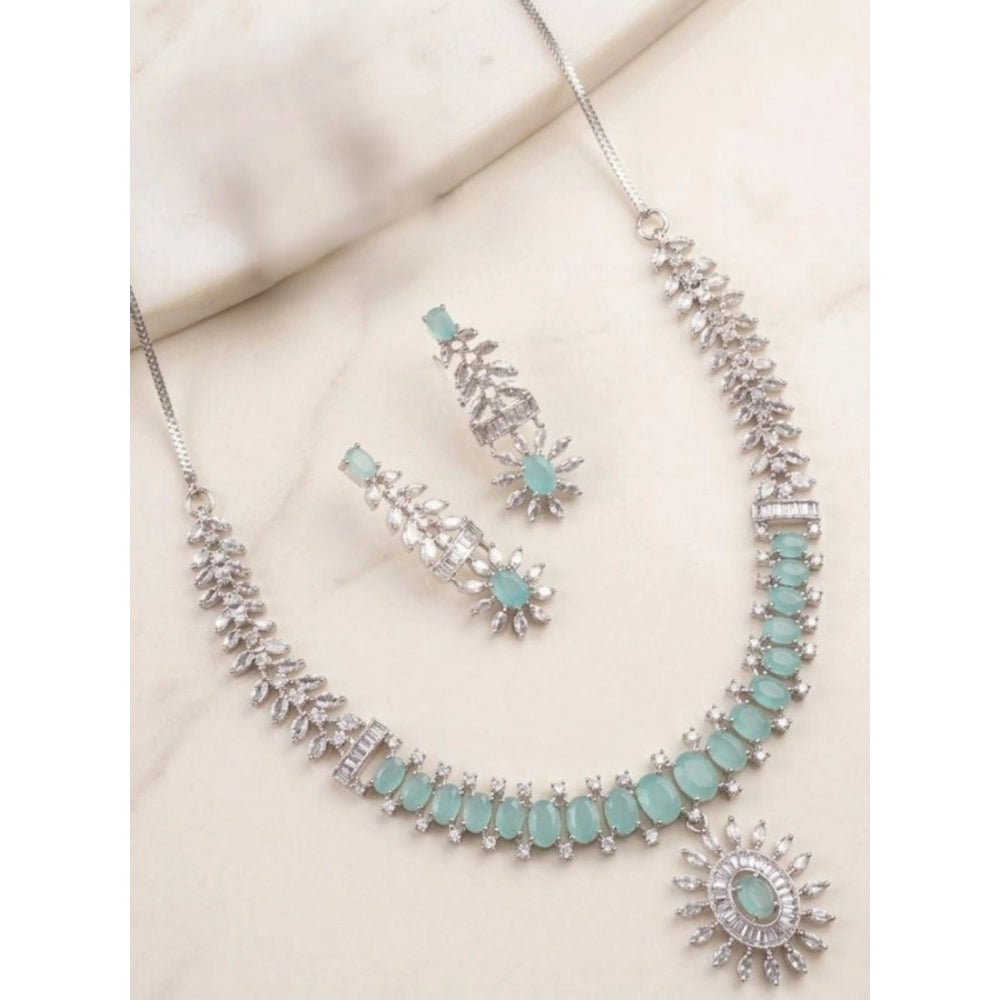 Women's Brass Silver Plated Necklace Set — Turquoise · 2072