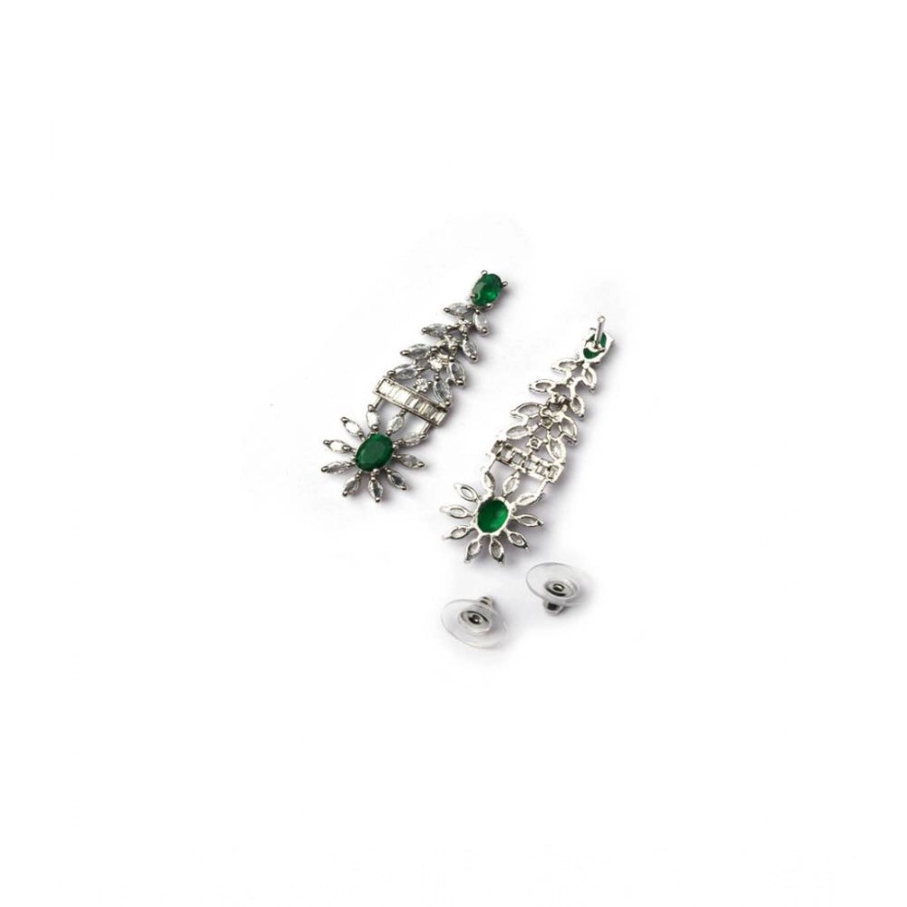 Women's Brass Silver Plated Necklace Set — Green · 2073