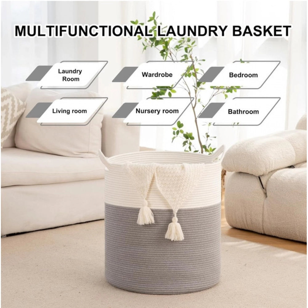Cotton 12X14 Inch-1 Pcs Storage Basket For Clothes — Gray-White