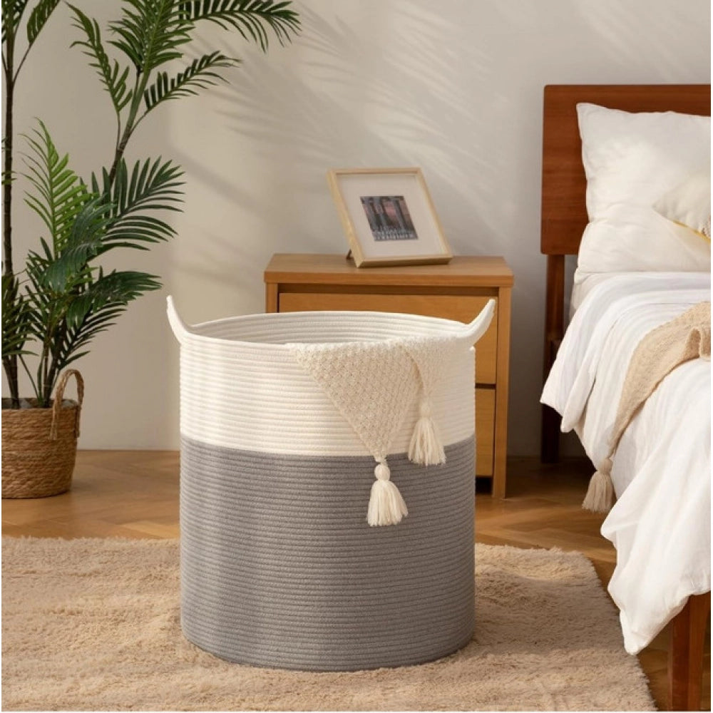 Cotton 12X14 Inch-1 Pcs Storage Basket For Clothes — Gray-White