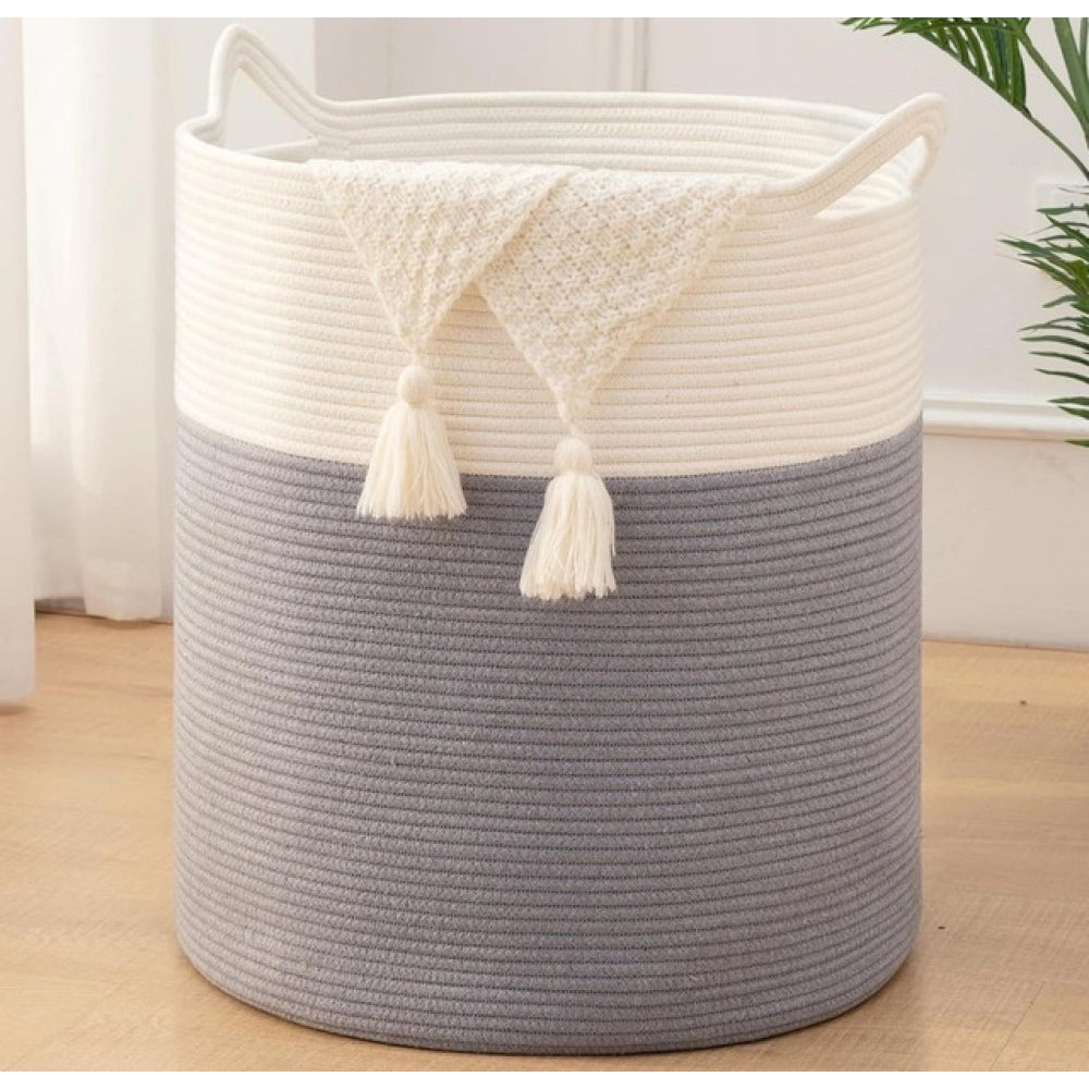 Cotton 12X14 Inch-1 Pcs Storage Basket For Clothes — Gray-White