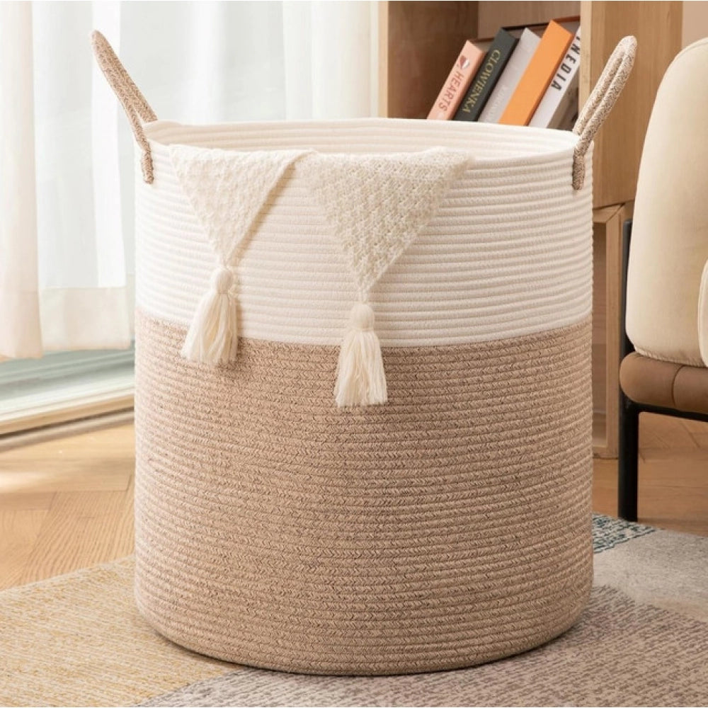 Cotton 12X14 Inch-Kidi-Handle Storage Basket For Clothes — Kidi-White
