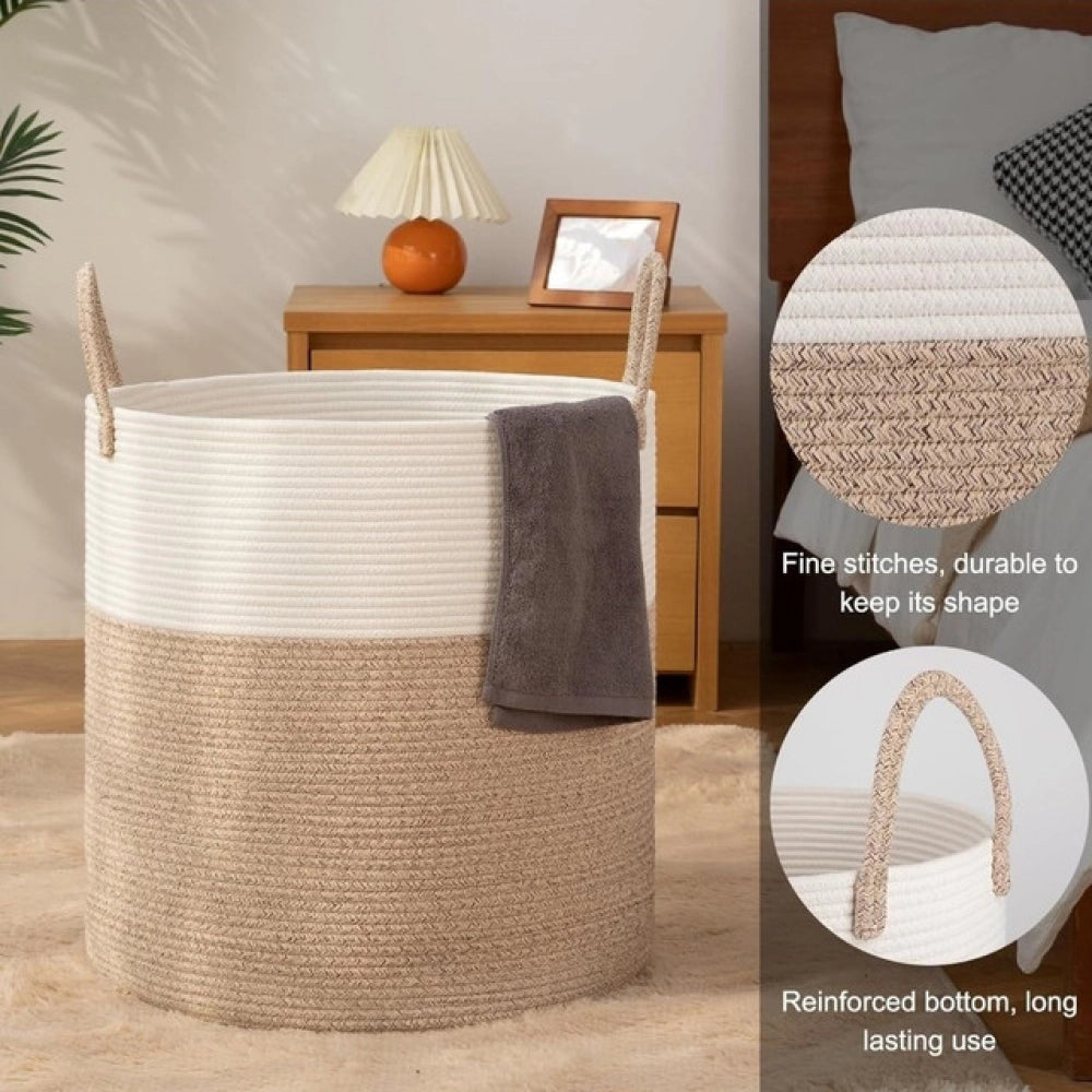 Cotton 12X14 Inch-Kidi-Handle Storage Basket For Clothes — Kidi-White