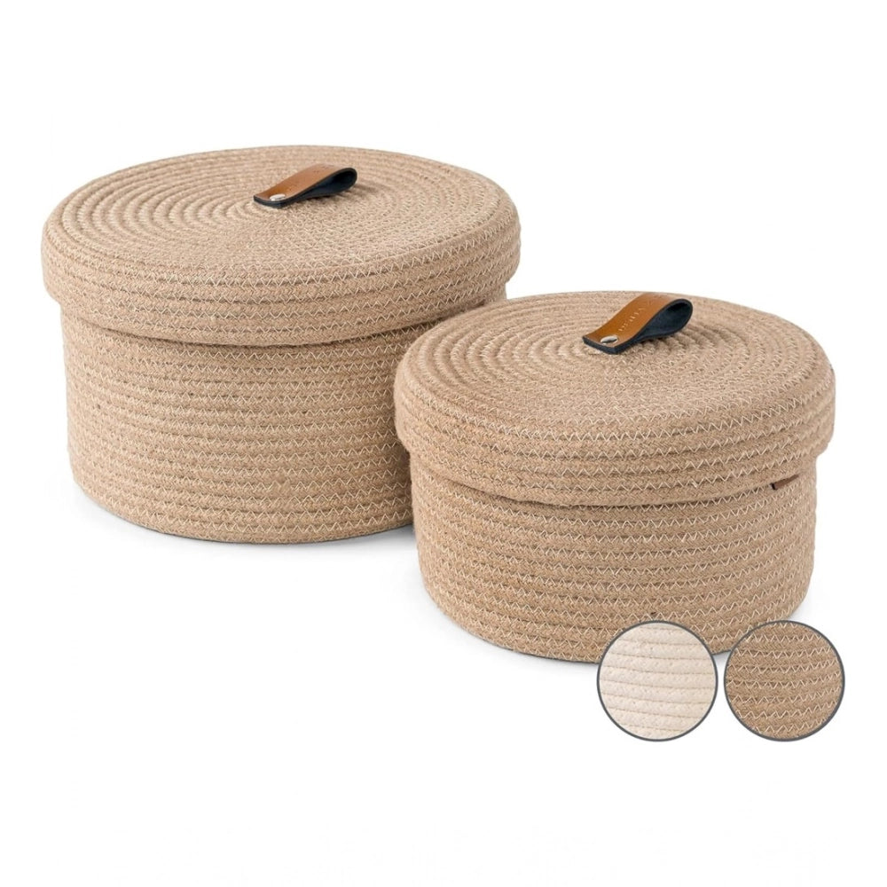 Cotton 2 Pcs Set Roti Box Storage Basket — Beige