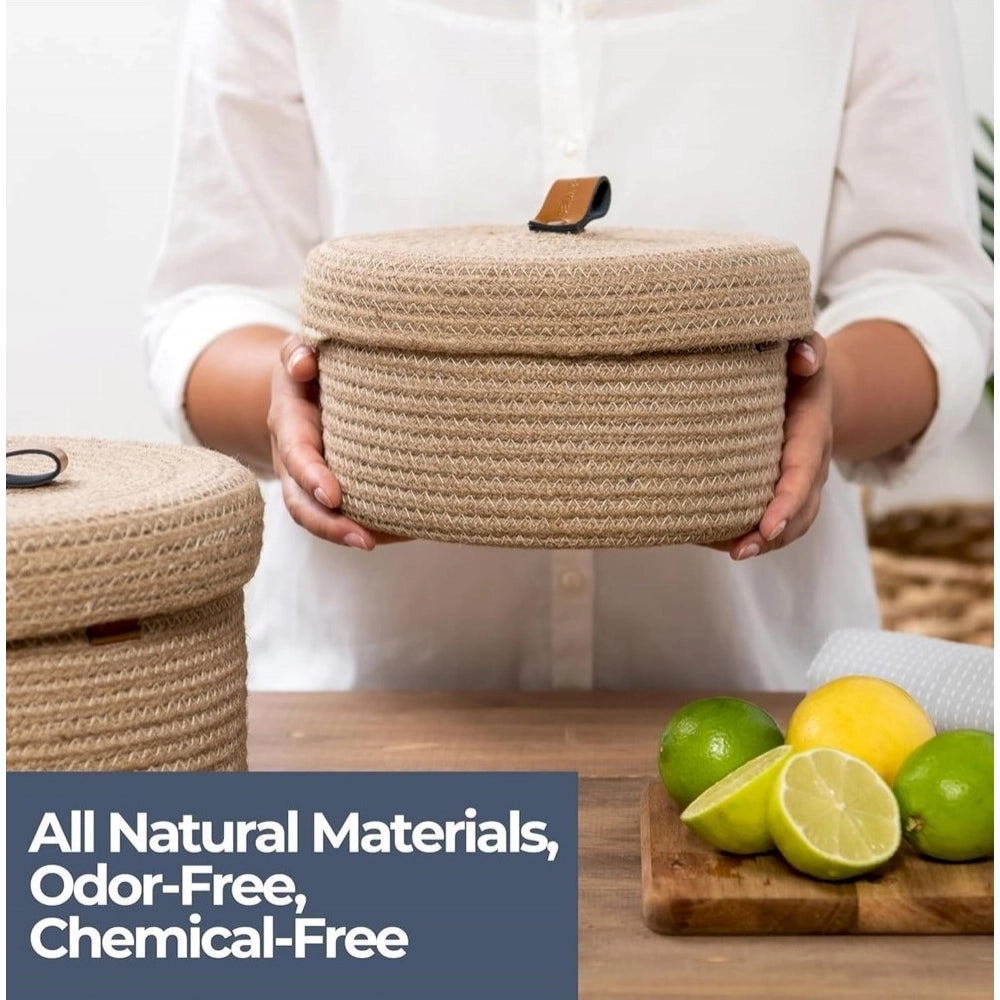 Cotton 2 Pcs Set Roti Box Storage Basket — Beige