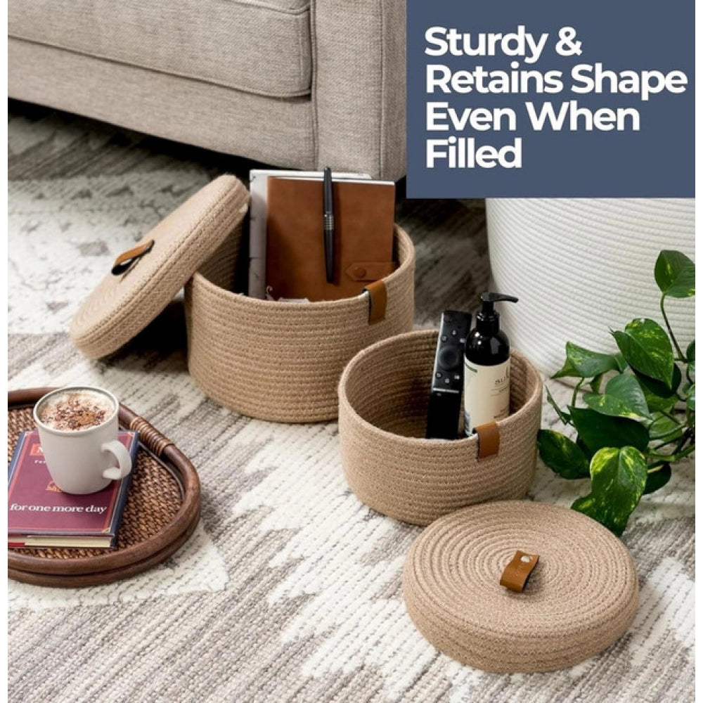 Cotton 2 Pcs Set Roti Box Storage Basket — Beige