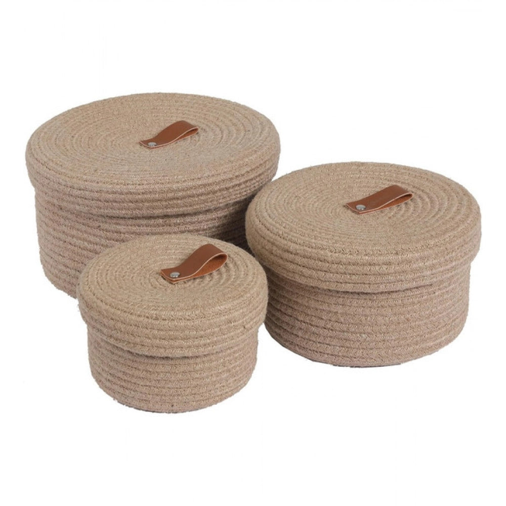 Cotton 3 Pcs Set Roti Box Storage Basket — Beige