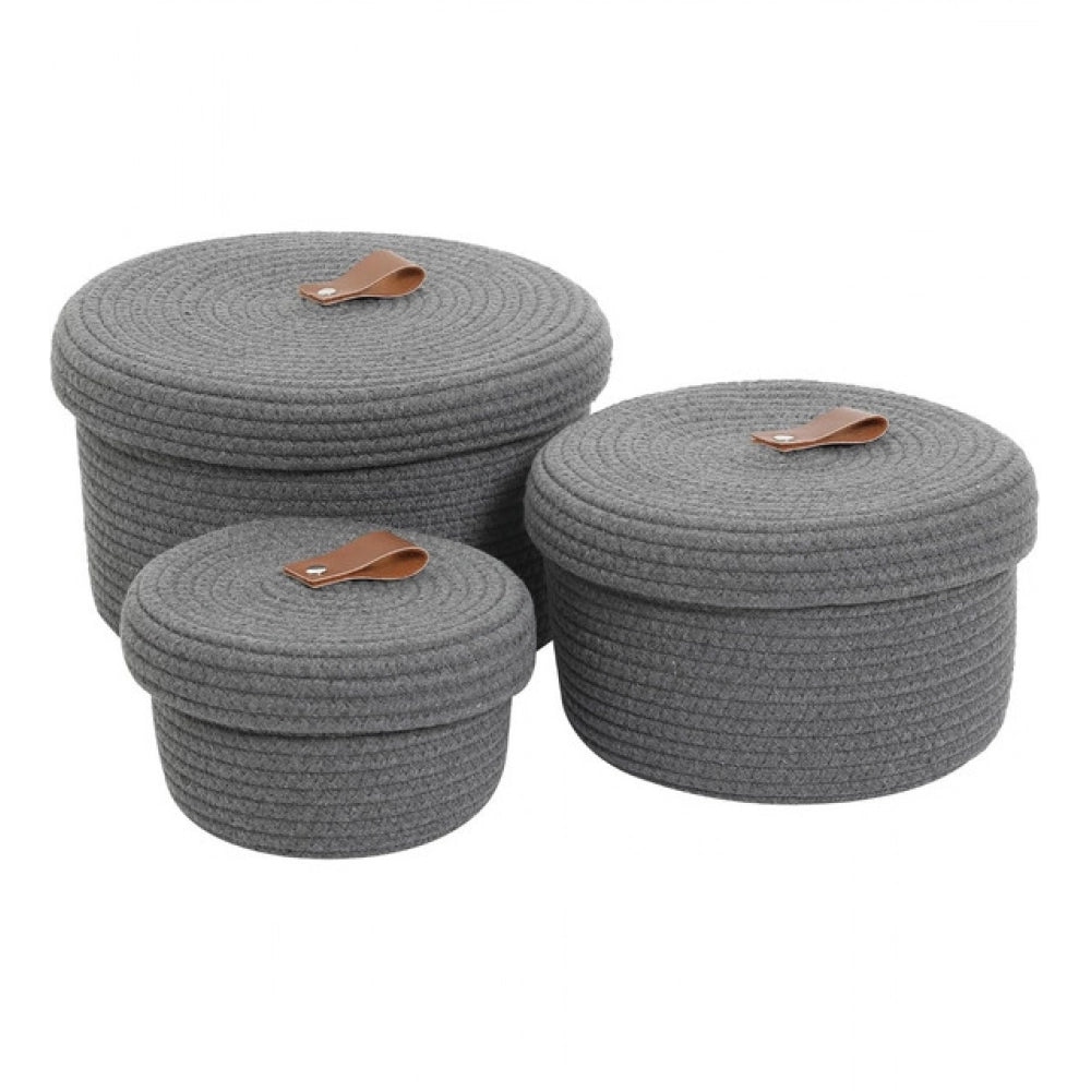 Cotton 3 Pcs Set Roti Box Storage Basket — Gray