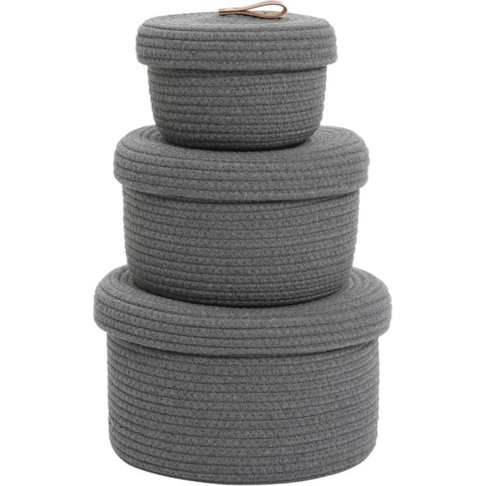 Cotton 3 Pcs Set Roti Box Storage Basket — Gray
