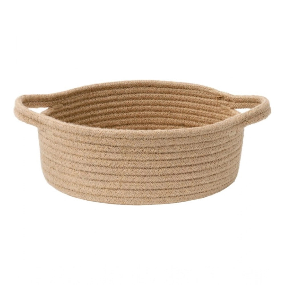 Cotton 8X3 Inch Round Bedside Organizer — Beige