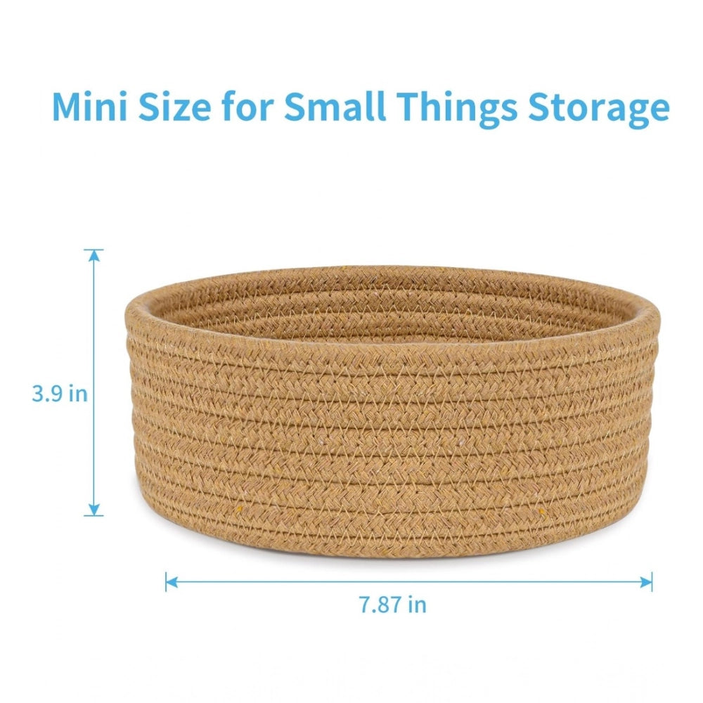 Cotton 8X3 Inch Round 1 Pcs Bedside Organizer — Beige