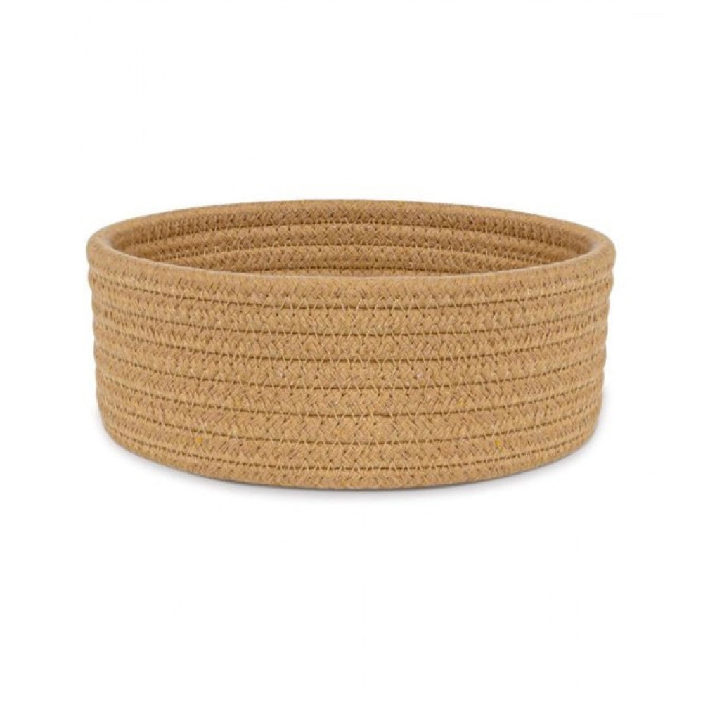 Cotton 8X3 Inch Round 1 Pcs Bedside Organizer — Beige