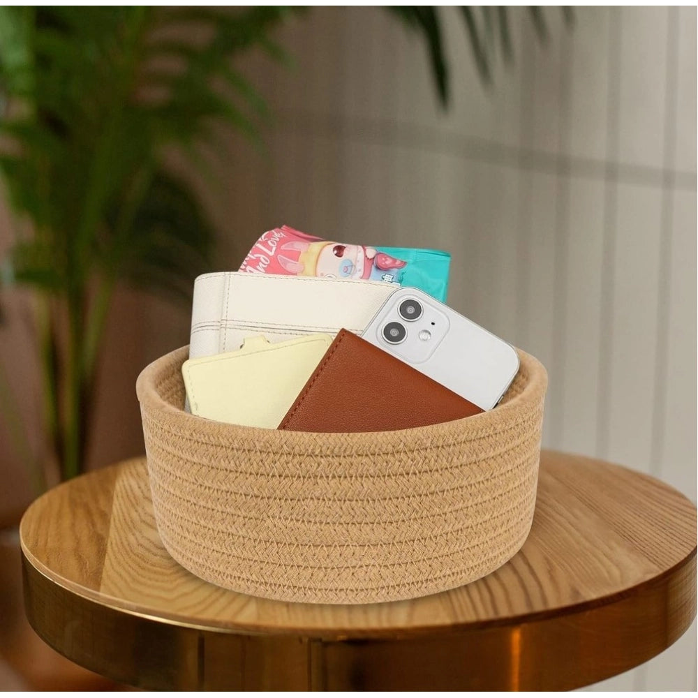 Cotton 8X3 Inch Round 1 Pcs Bedside Organizer — Beige