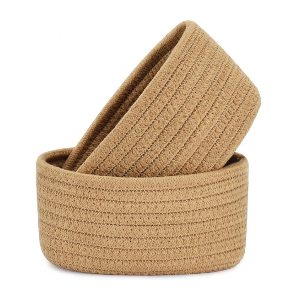Cotton 8X3 Inch Round 2 Set Bedside Organizer — Beige