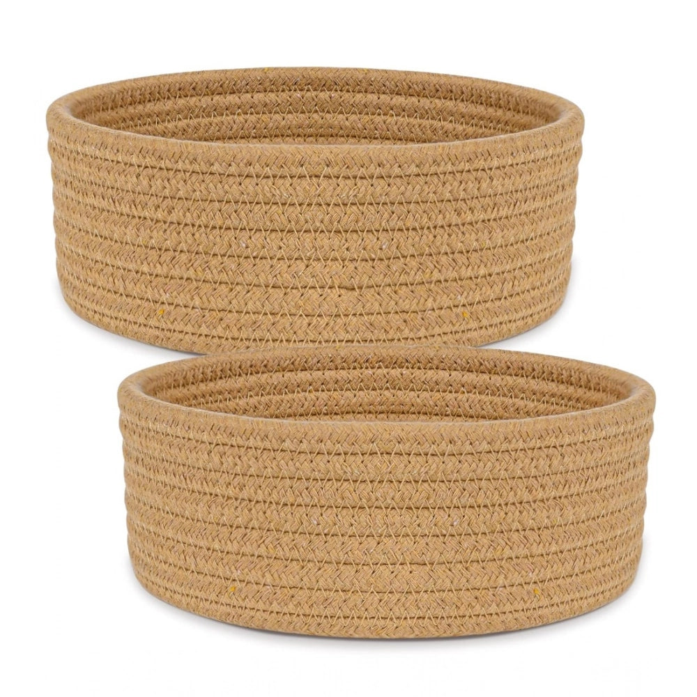 Cotton 8X3 Inch Round 2 Set Bedside Organizer — Beige