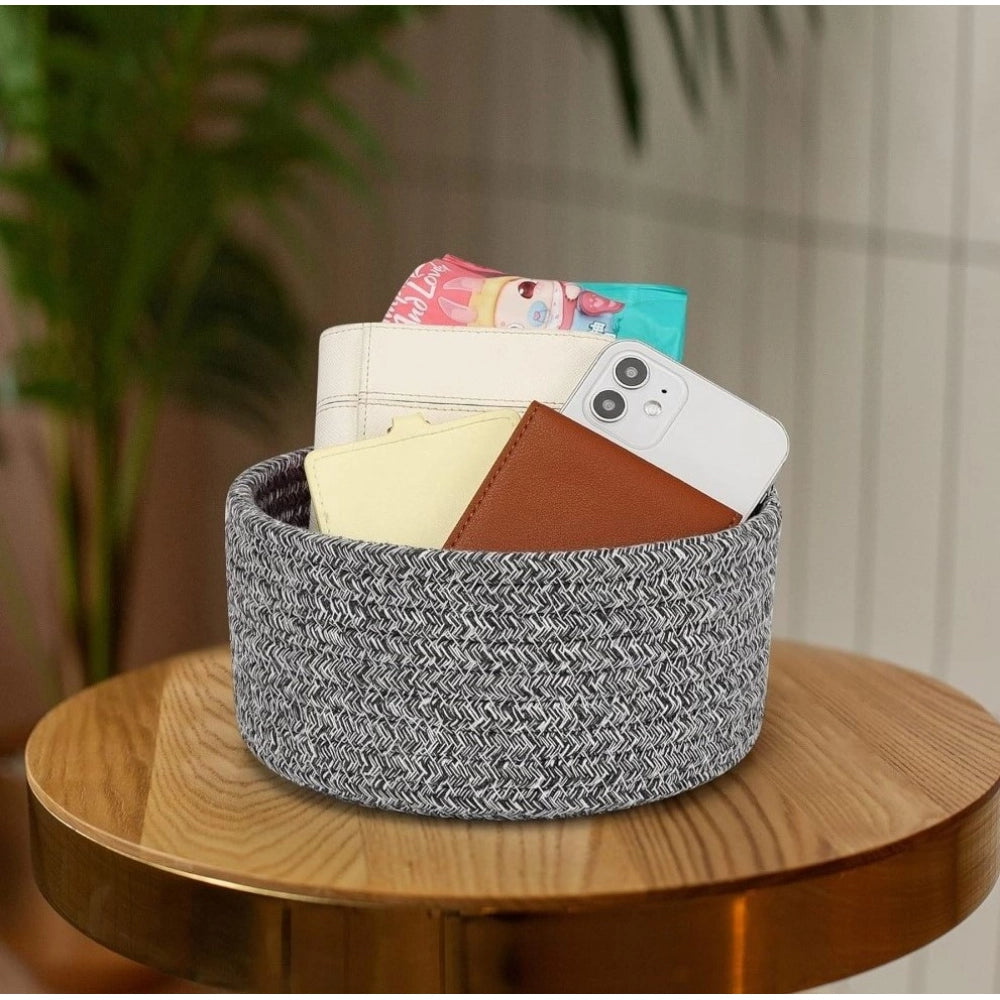Cotton 8X3 Inch Kidi Round 1 Pcs Bedside Organizer — Black