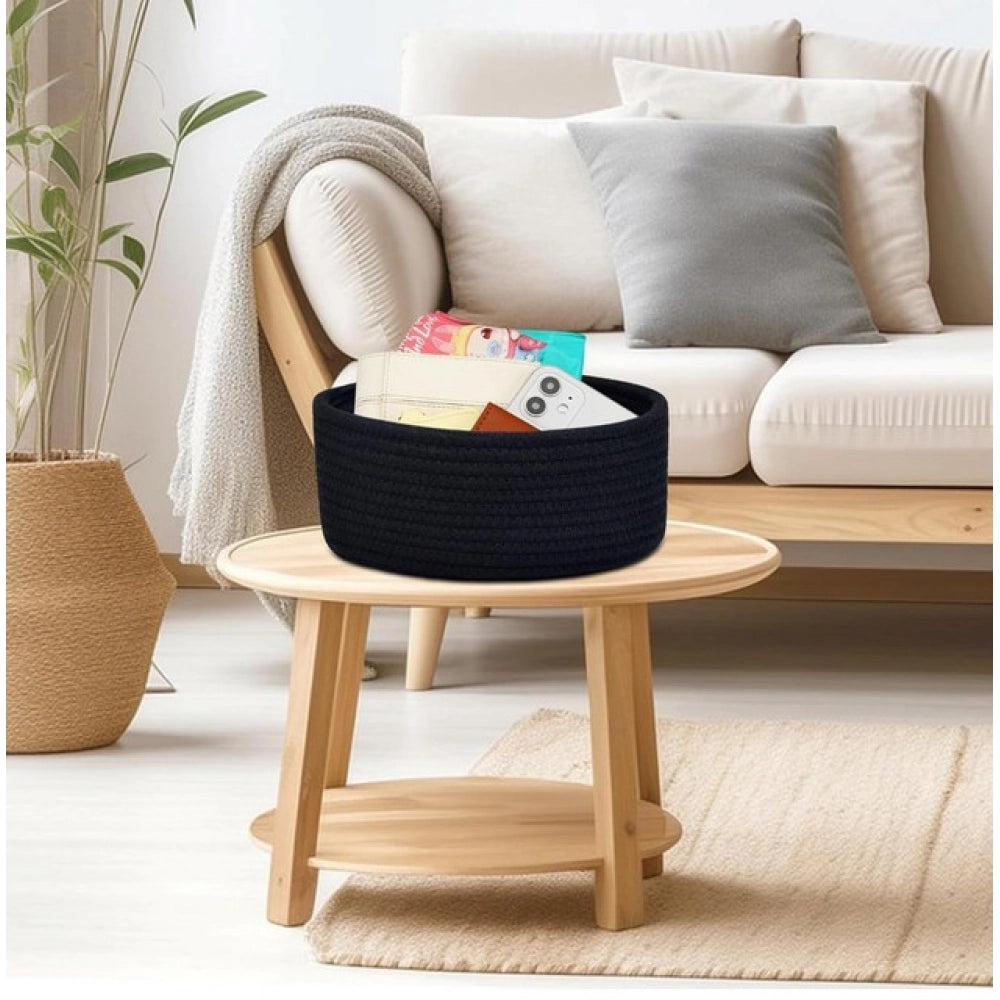 Cotton 8X3 Inch Round 1 Pcs Bedside Organizer — Black