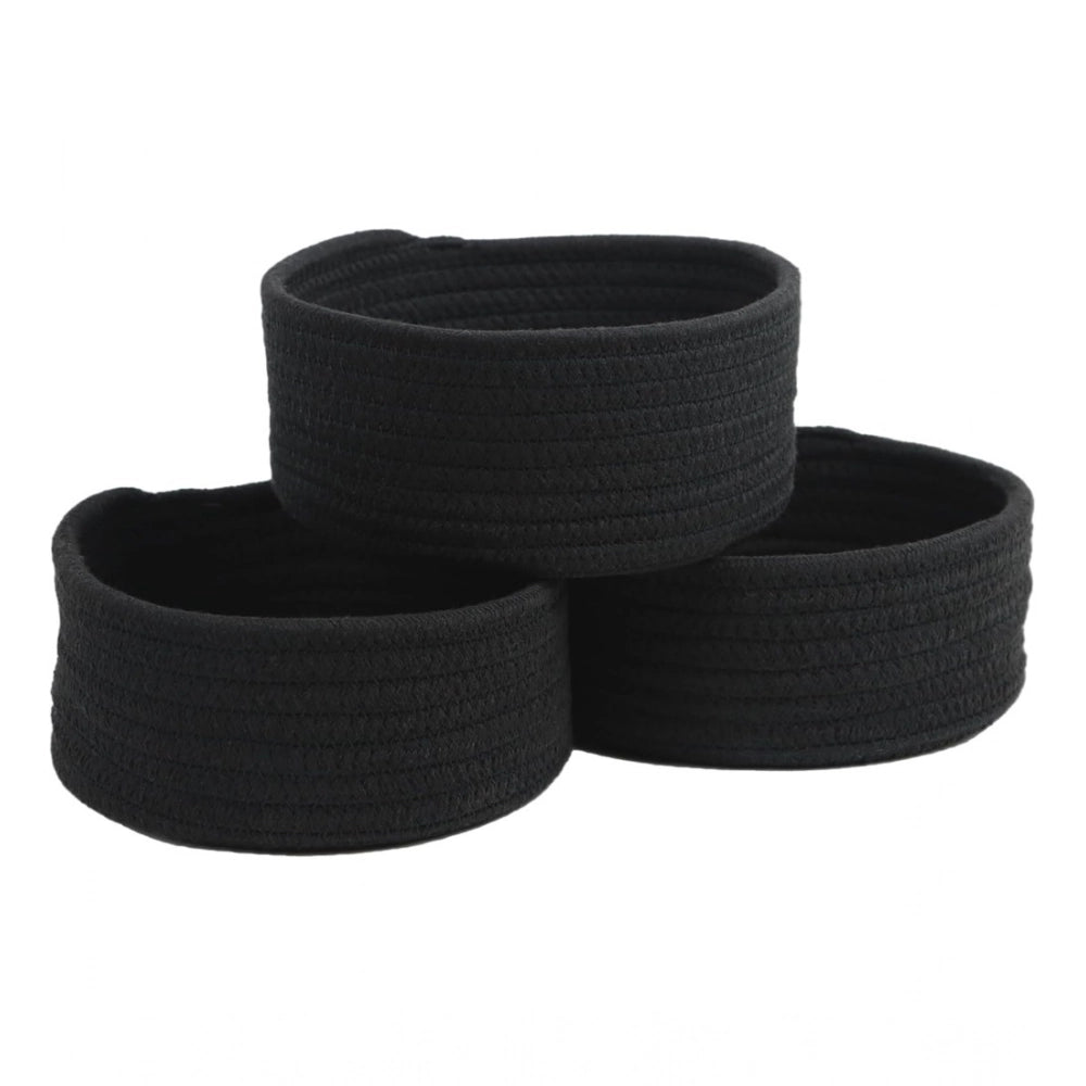 Cotton 8X3 Inch Round 3 Set Bedside Organizer — Black