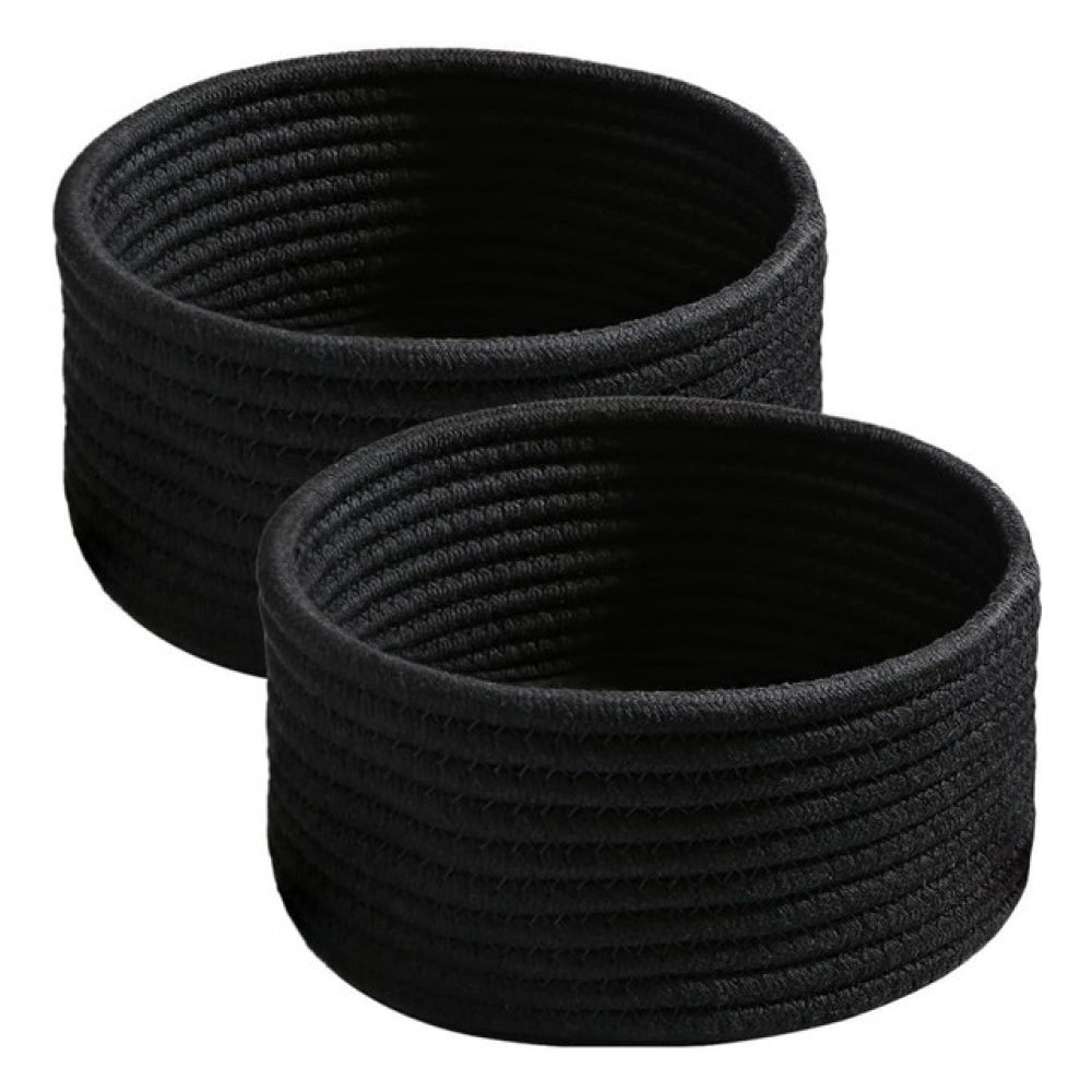 Cotton 8X3 Inch Round 3 Set Bedside Organizer — Black