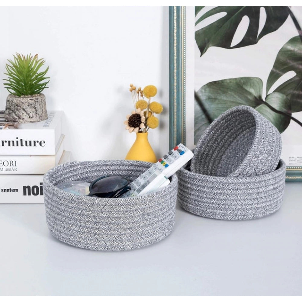 Cotton 8X3 Inch Kidi Round 3 Set Bedside Organizer — Gray