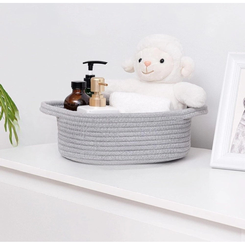 Cotton 8X3 Inch Round Bedside Organizer — Gray