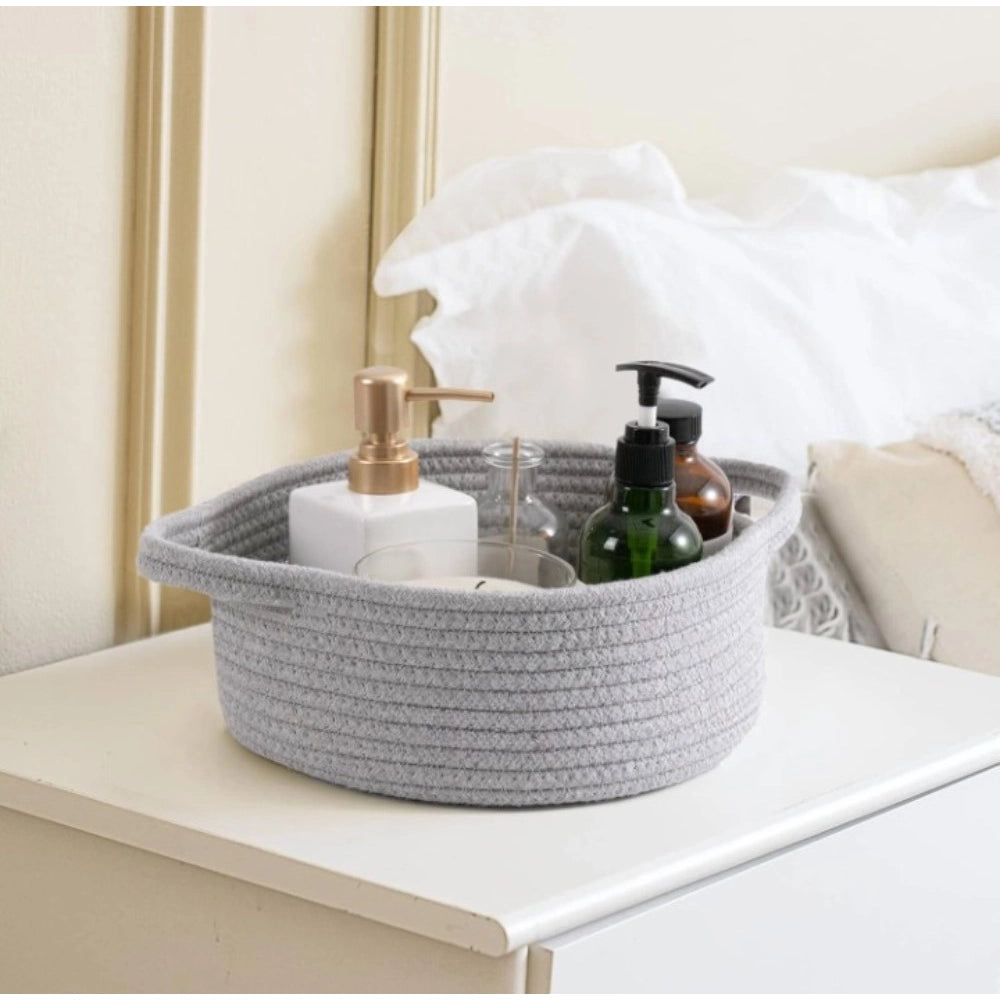 Cotton 8X3 Inch Round Bedside Organizer — Gray