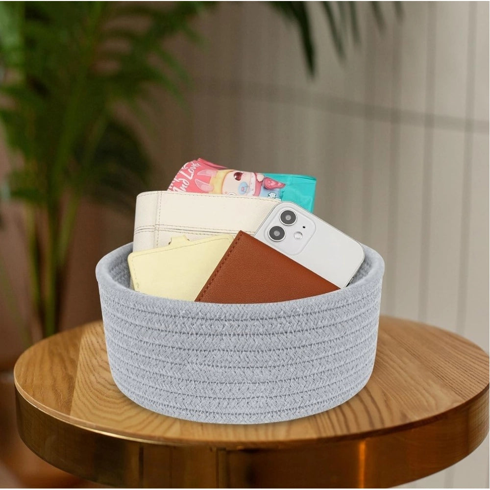 Cotton 8X3 Inch Round 1 Pcs Bedside Organizer — Gray